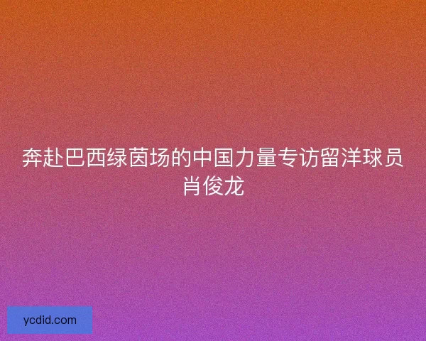 奔赴巴西绿茵场的中国力量专访留洋球员肖俊龙 奔赴巴西绿茵场的中国力量专访留洋球员肖俊龙